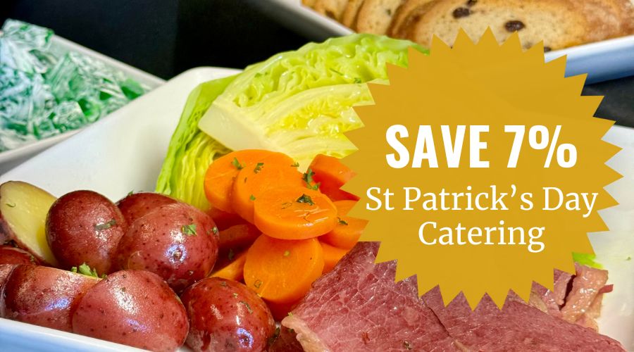 Juicy corned beef with all the sides from Lee n' eddies for st patrick's day promotion